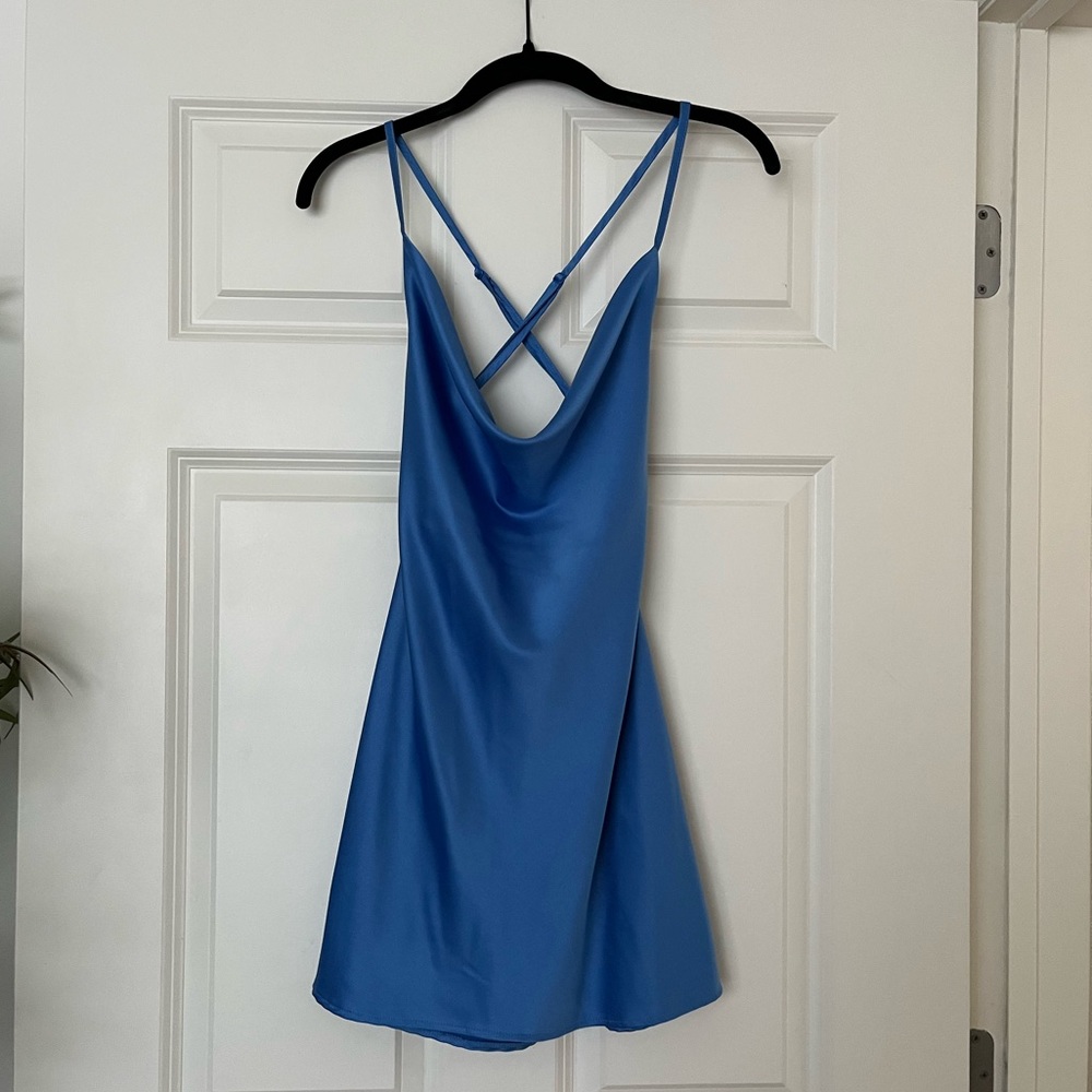 Blue slip mini dress with adjustable straps